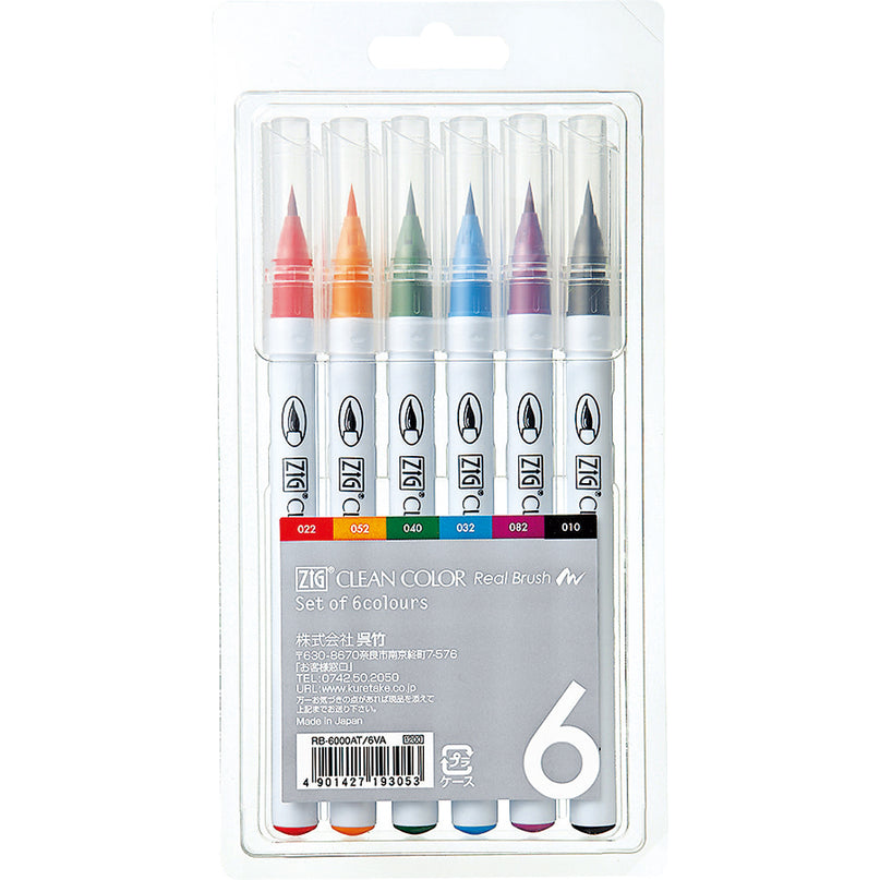 Kuretake ZIG Clean Color Real Brush 6 colors